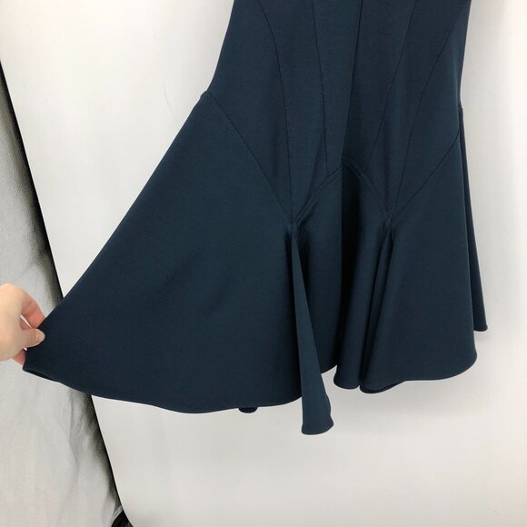 Jonathan Simkhai Navy Blue racerback structured Flared pleated  midi dress - Picture 7 of 14